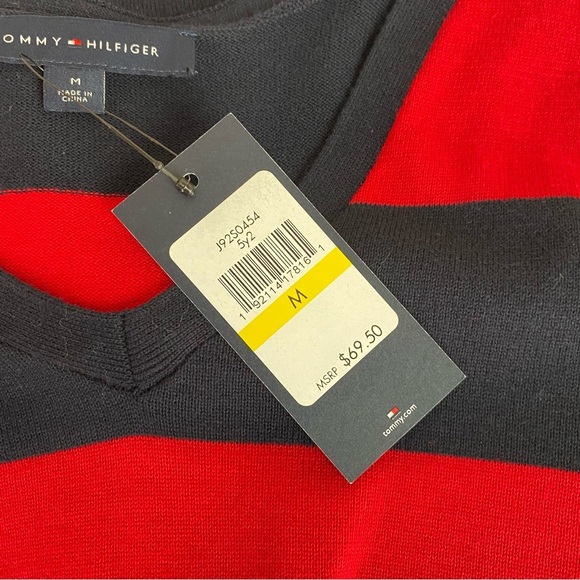 Tommy Hilfiger Ivy V Neck Red/Navy Striped Sweater Size M - Picture 6 of 8